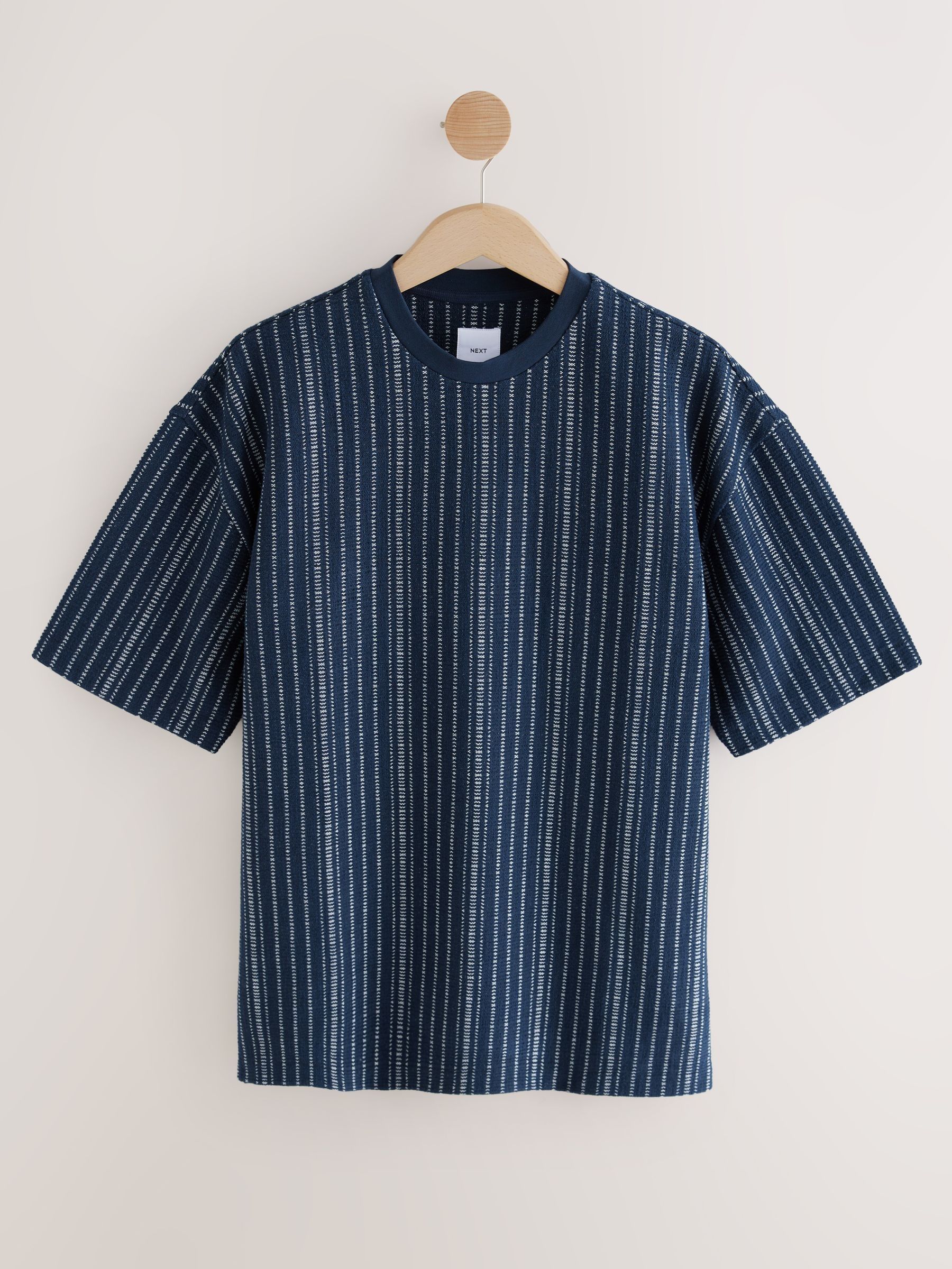 ★LAUL★OVER FIT VERTICAL STRIPE SHIRTS_NAVY Buy Navy Blue Textured Vertical Stripe T-Shirt from Next Canada