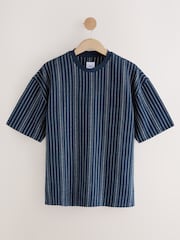 Navy Blue Textured Vertical Stripe T-Shirt - Image 5 of 7