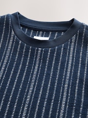 Navy Blue Textured Vertical Stripe T-Shirt - Image 7 of 7