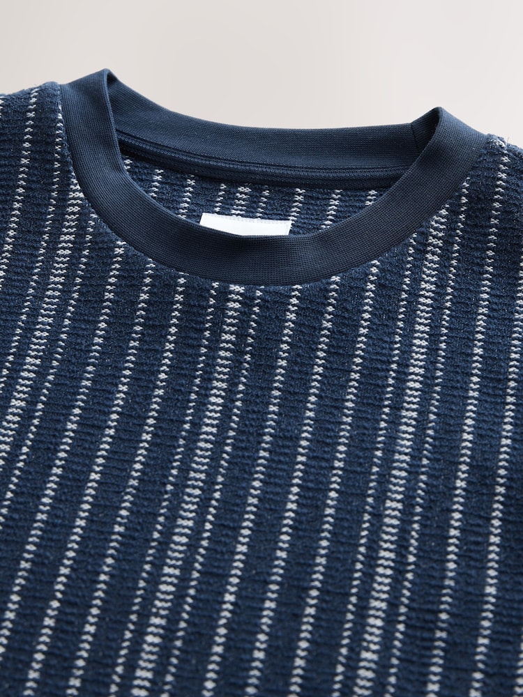 Navy Blue Textured Vertical Stripe T-Shirt - Image 7 of 7