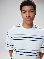 White Relaxed Fit Stripe Heavyweight 100% Cotton T-Shirt - Image 1 of 8