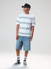 White Relaxed Fit Stripe Heavyweight 100% Cotton T-Shirt - Image 2 of 8