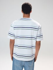 White Relaxed Fit Stripe Heavyweight 100% Cotton T-Shirt - Image 3 of 8