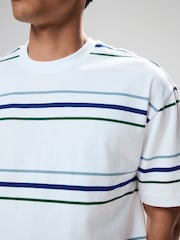 White Relaxed Fit Stripe Heavyweight 100% Cotton T-Shirt - Image 5 of 8
