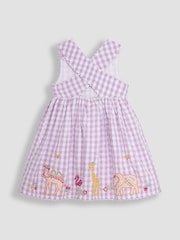 JoJo Maman Bébé Lilac Purple Safari Animals Appliqué Seersucker Cross-Back Dress - Image 2 of 3