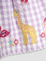 JoJo Maman Bébé Lilac Purple Safari Animals Appliqué Seersucker Cross-Back Dress - Image 3 of 3