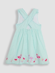 JoJo Maman Bébé Mint Green Flamingo Appliqué Seersucker Cross Back Dress - Image 2 of 3