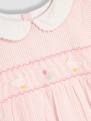JoJo Maman Bébé Pink Duck Seersucker Appliqué Smocked Dress - Image 5 of 6