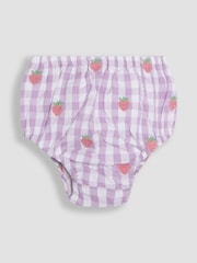 JoJo Maman Bébé Lilac Strawberry Embroidered 3-Piece Scallop Baby Dress, Knicker & Hat Set - Image 4 of 7