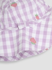 JoJo Maman Bébé Lilac Strawberry Embroidered 3-Piece Scallop Baby Dress, Knicker & Hat Set - Image 6 of 7