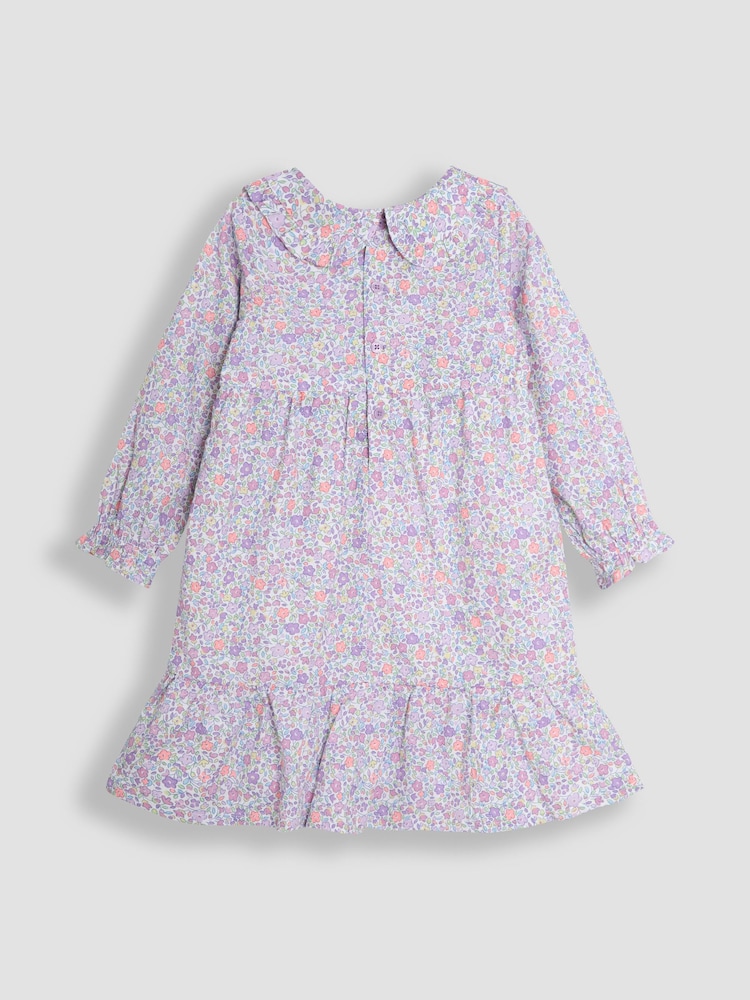 Jojo Maman Bébé Purple Ditsy Floral Tiered Dress - Image 1 of 3