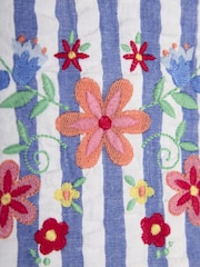 JoJo Maman Bébé Blue Floral Embroidered Appliqué Seersucker Summer Dress - Image 3 of 3