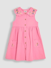 JoJo Maman Bébé Pink Embroidered Scallop Collar Button Through Dress - Image 1 of 4