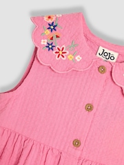 JoJo Maman Bébé Pink Embroidered Scallop Collar Button Through Dress - Image 3 of 4