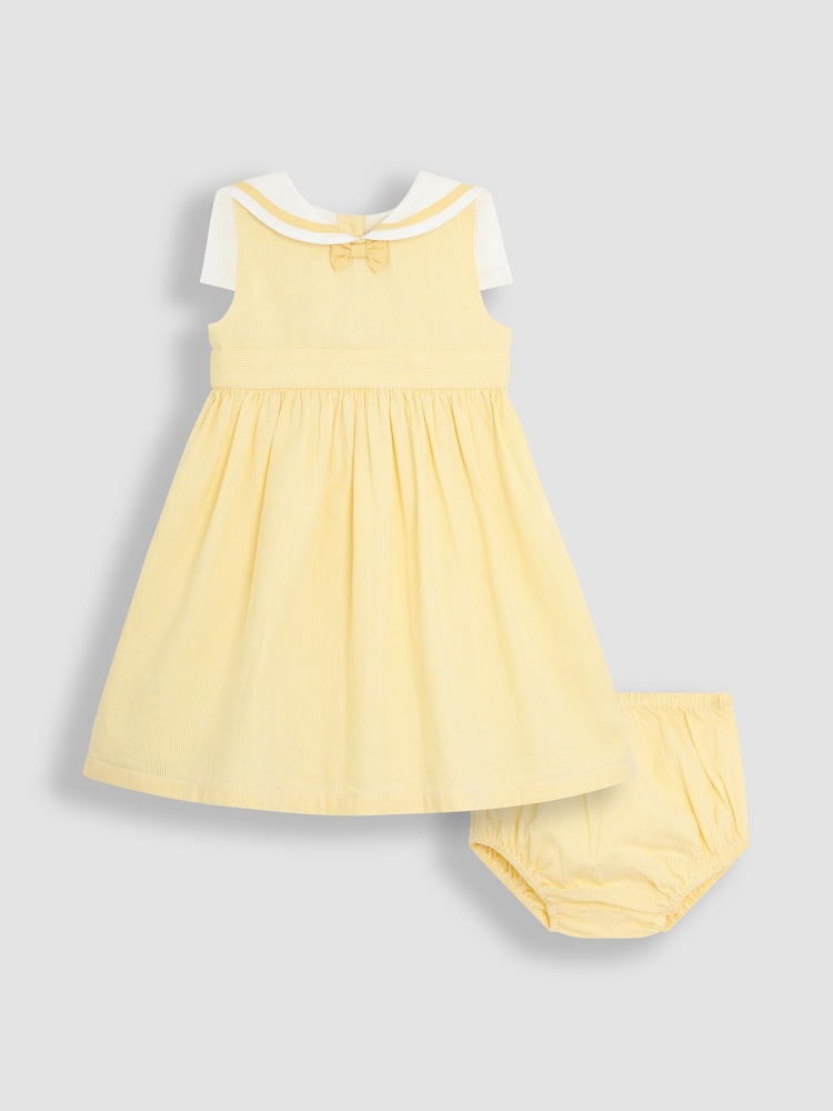 JoJo Maman Bébé Yellow Sailor Stripe Party 100% Cotton Dress - Image 1 of 6