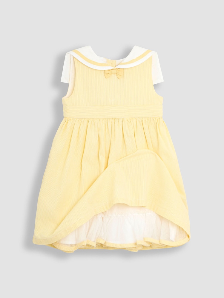 JoJo Maman Bébé Yellow Sailor Stripe Party 100% Cotton Dress - Image 3 of 6