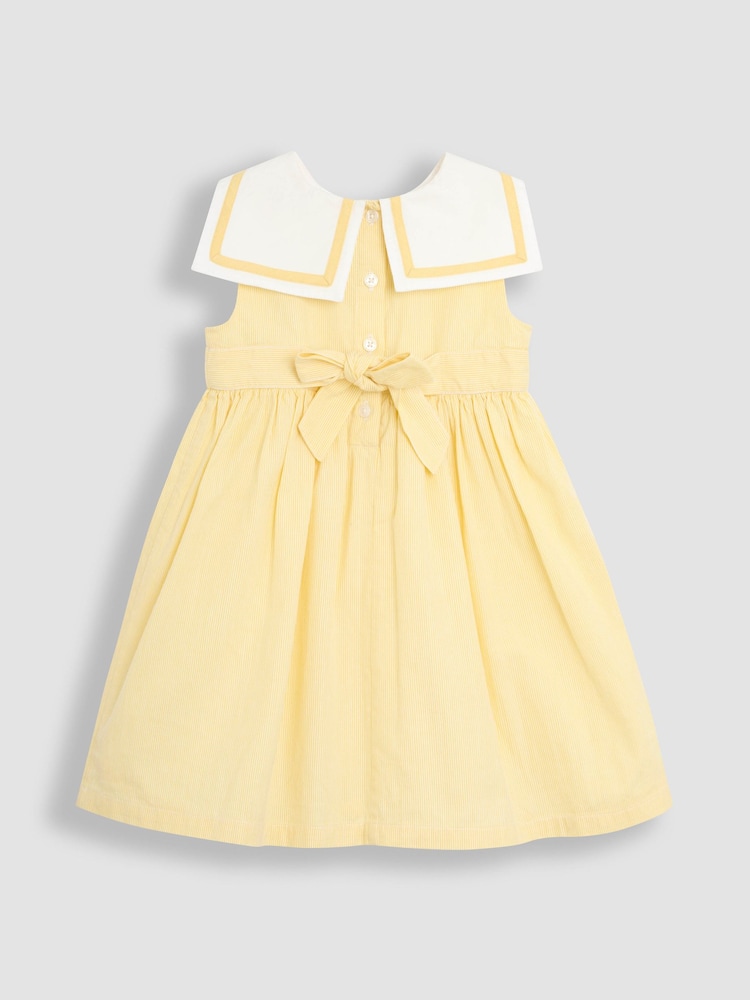 JoJo Maman Bébé Yellow Sailor Stripe Party 100% Cotton Dress - Image 4 of 6