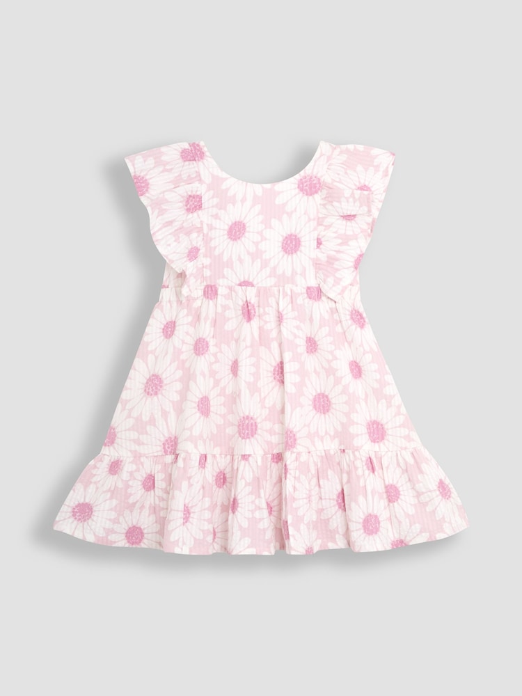 JoJo Maman Bébé Pink Frill Back Summer 100% Cotton Dress - Image 1 of 3