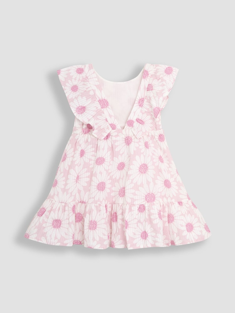 JoJo Maman Bébé Pink Frill Back Summer 100% Cotton Dress - Image 2 of 3