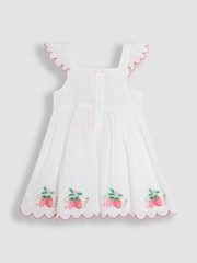 JoJo Maman Bébé Pink Baby Strawberry Embroidered Scallop Sleeve 100% Cotton Dress - Image 3 of 6