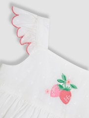 JoJo Maman Bébé Pink Baby Strawberry Embroidered Scallop Sleeve 100% Cotton Dress - Image 6 of 6