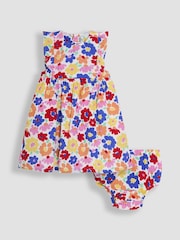 JoJo Maman Bébé Fucshia Pink Floral Frill Shoulder Summer Dress - Image 1 of 5