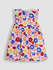 JoJo Maman Bébé Fucshia Pink Floral Frill Shoulder Summer Dress - Image 2 of 5