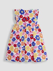 JoJo Maman Bébé Fucshia Pink Floral Frill Shoulder Summer Dress - Image 3 of 5