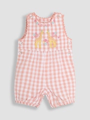 JoJo Maman Bébé Coral Gingham Giraffe Appliqué Dungarees - Image 1 of 3