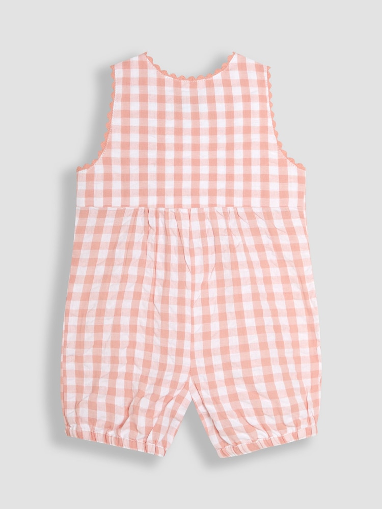 JoJo Maman Bébé Coral Gingham Giraffe Appliqué Dungarees - Image 2 of 3