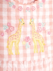 JoJo Maman Bébé Coral Gingham Giraffe Appliqué Dungarees - Image 3 of 3