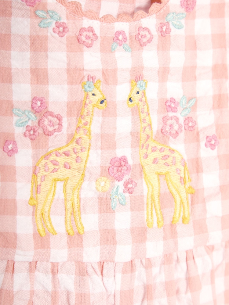 JoJo Maman Bébé Coral Gingham Giraffe Appliqué Dungarees - Image 3 of 3
