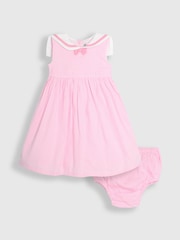 JoJo Maman Bébé Pink Sailor Stripe Party 100% Cotton Dress - Image 1 of 5