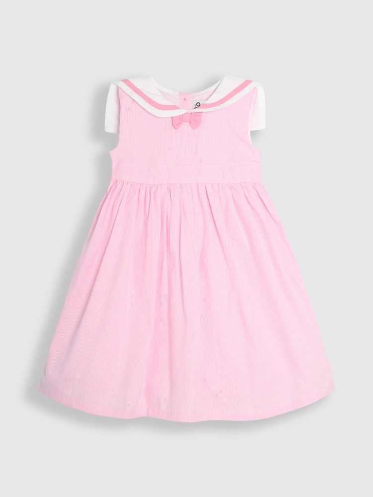 JoJo Maman Bébé Pink Sailor Stripe Party 100% Cotton Dress - Image 2 of 5