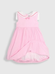 JoJo Maman Bébé Pink Sailor Stripe Party 100% Cotton Dress - Image 3 of 5