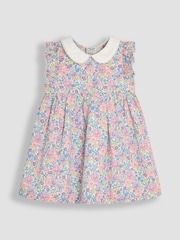 JoJo Maman Bébé Coral Pink Baby Tropical Floral Print Frill Shoulder 100% Cotton Dress - Image 2 of 5