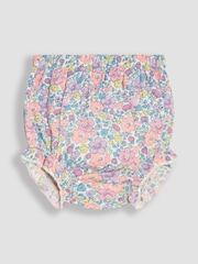 JoJo Maman Bébé Coral Pink Baby Tropical Floral Print Frill Shoulder 100% Cotton Dress - Image 4 of 5