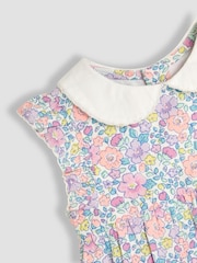 JoJo Maman Bébé Coral Pink Baby Tropical Floral Print Frill Shoulder 100% Cotton Dress - Image 5 of 5