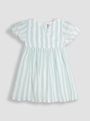 JoJo Maman Bébé Aqua Blue Stripe Frill Sleeve Wrap Dress - Image 1 of 3