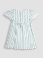 JoJo Maman Bébé Aqua Blue Stripe Frill Sleeve Wrap Dress - Image 2 of 3