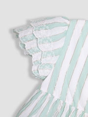 JoJo Maman Bébé Aqua Blue Stripe Frill Sleeve Wrap Dress - Image 3 of 3