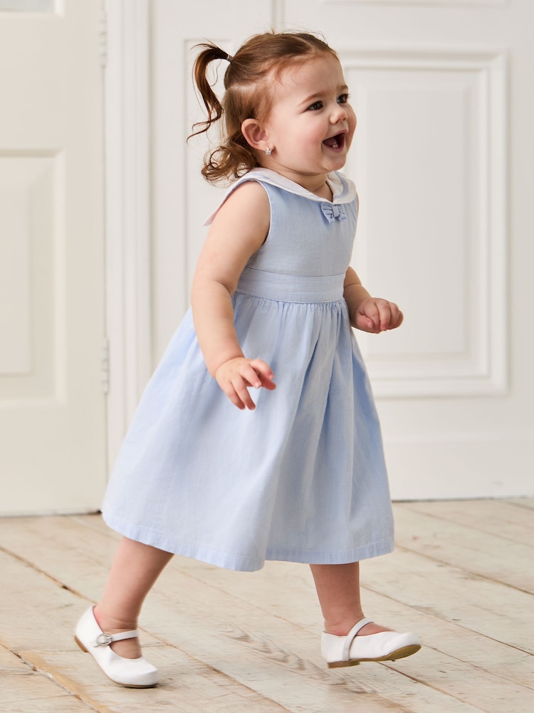 JoJo Maman Bébé Blue Sailor Stripe Party 100% Cotton Dress - Image 2 of 5