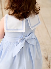 JoJo Maman Bébé Blue Sailor Stripe Party 100% Cotton Dress - Image 4 of 5
