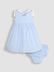 JoJo Maman Bébé Blue Sailor Stripe Party 100% Cotton Dress - Image 5 of 5