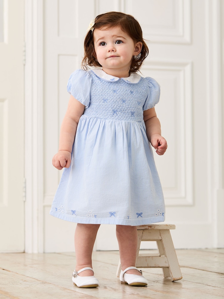 JoJo Maman Bébé Blue Bud Floral Embroidered Smocked Party Dress - Image 1 of 10 JoJo Maman Bébé Blue Bud Floral Embroidered Smocked Party Dress - Image 1 of 10