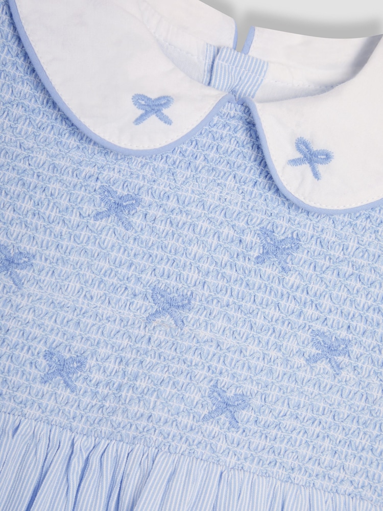 JoJo Maman Bébé Blue Bud Floral Embroidered Smocked Party Dress - Image 10 of 10