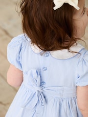 JoJo Maman Bébé Blue Bud Floral Embroidered Smocked Party Dress - Image 4 of 10
