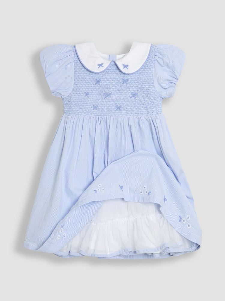 JoJo Maman Bébé Blue Bud Floral Embroidered Smocked Party Dress - Image 7 of 10