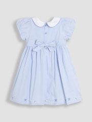 JoJo Maman Bébé Blue Bud Floral Embroidered Smocked Party Dress - Image 8 of 10