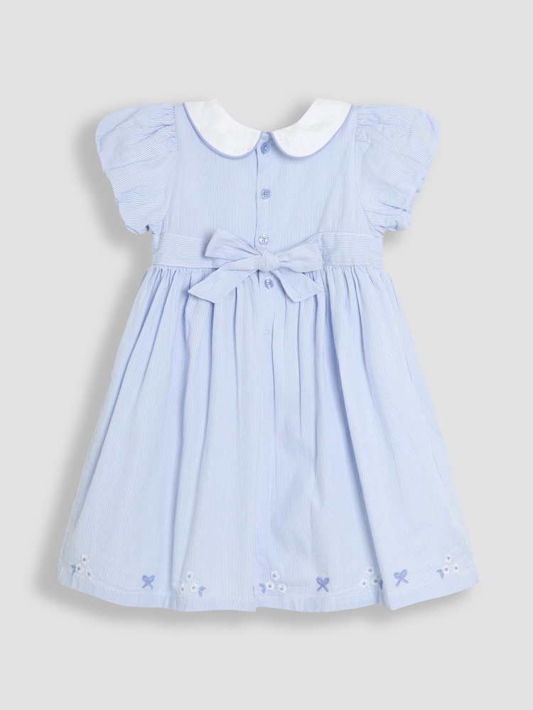 JoJo Maman Bébé Blue Bud Floral Embroidered Smocked Party Dress - Image 8 of 10